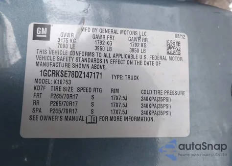 2013 Chevrolet Silverado 1500 Lt z USA, uszkodzony, nr VIN 1GCRKSE78DZ147171